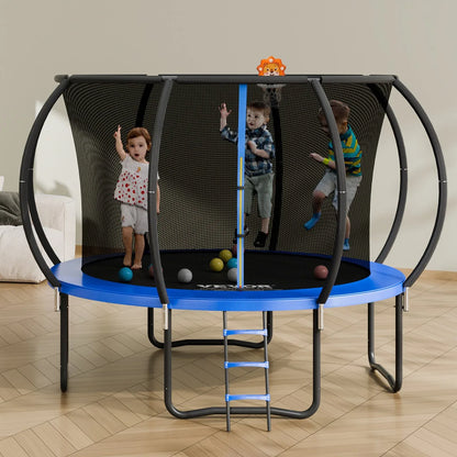VEVOR 10FT Trampoline, 330 lbs Trampoline with Enclosure Net, Ladder, and Curved Pole, Heavy Duty Trampoline with Jumping Mat and Spring Cover Padding, Outdoor Recreational Trampolines for Kids Adults - Mekamart Australia