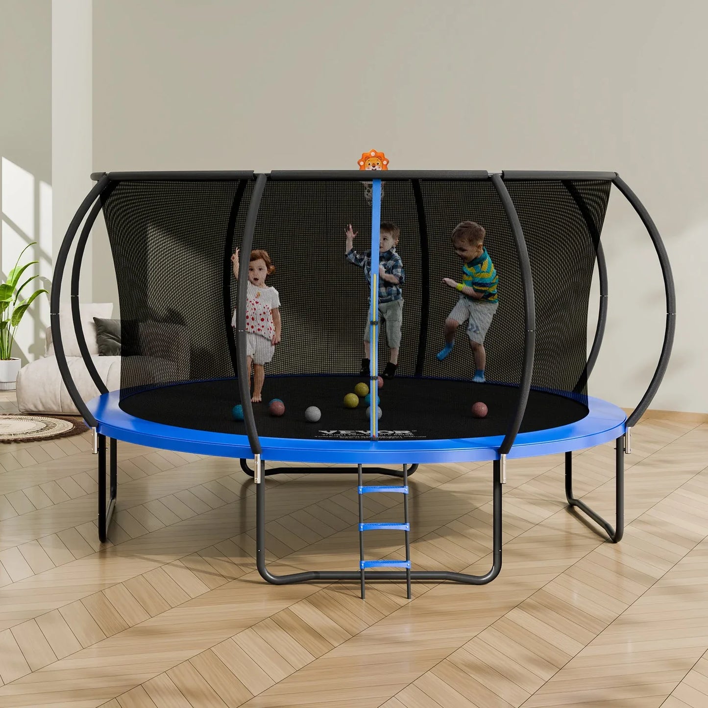 VEVOR 14FT Trampoline, 450 lbs Trampoline with Enclosure Net, Ladder, and Curved Pole, Heavy Duty Trampoline with Jumping Mat and Spring Cover Padding, Outdoor Recreational Trampolines for Kids Adults - Mekamart Australia