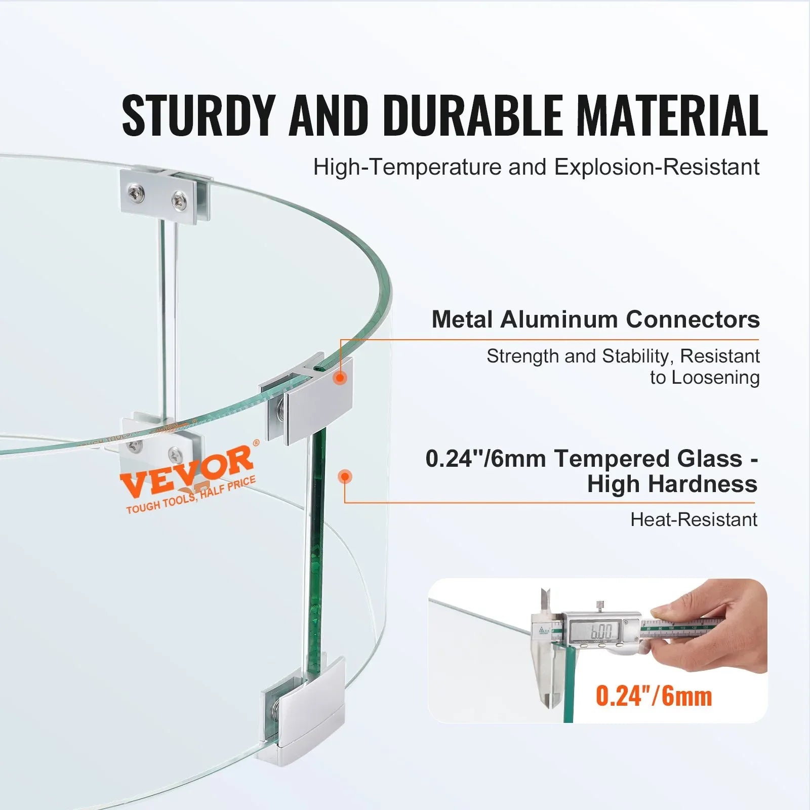 VEVOR Fire Pit Wind Guard, 26 x 26 x 6 Inch Glass Flame Guard, Round Glass Shield, 1/4-Inch Thick Fire Table, Clear Tempered Glass Flame Guard, Steady Feet Tree Pit Guard for Propane, Gas, Outdoor - Mekamart Australia