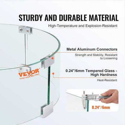 VEVOR Fire Pit Wind Guard, 26 x 26 x 6 Inch Glass Flame Guard, Round Glass Shield, 1/4-Inch Thick Fire Table, Clear Tempered Glass Flame Guard, Steady Feet Tree Pit Guard for Propane, Gas, Outdoor - Mekamart Australia