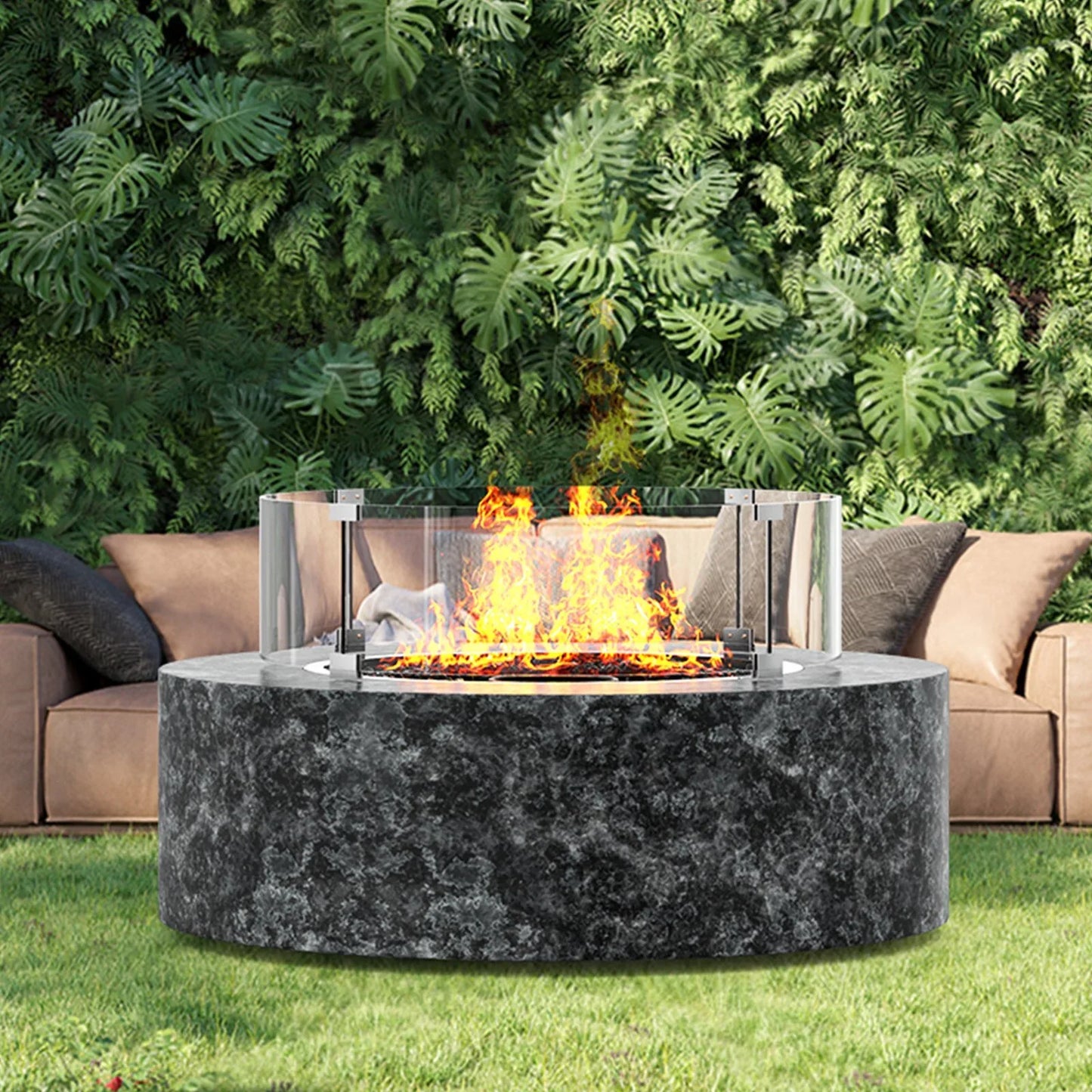 VEVOR Fire Pit Wind Guard, 26 x 26 x 6 Inch Glass Flame Guard, Round Glass Shield, 1/4-Inch Thick Fire Table, Clear Tempered Glass Flame Guard, Steady Feet Tree Pit Guard for Propane, Gas, Outdoor - Mekamart Australia