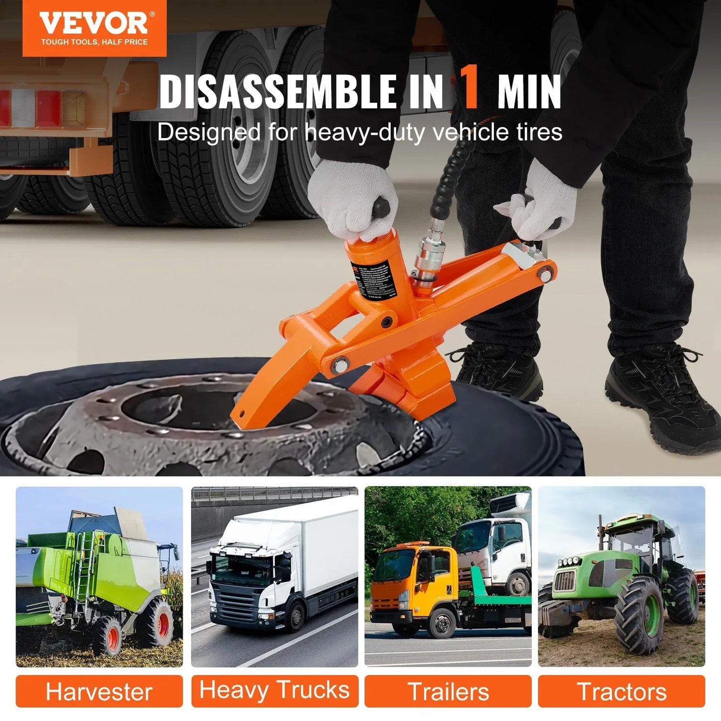 VEVOR Hydraulic Bead Breaker, 1000 PSI Tire Bead Breaker with Metal Foot Pump, Heavy-duty Steel Bead Breaker Tool for Tractors, Trucks, Buses, Lawn Mowers, ATVs - Mekamart Australia