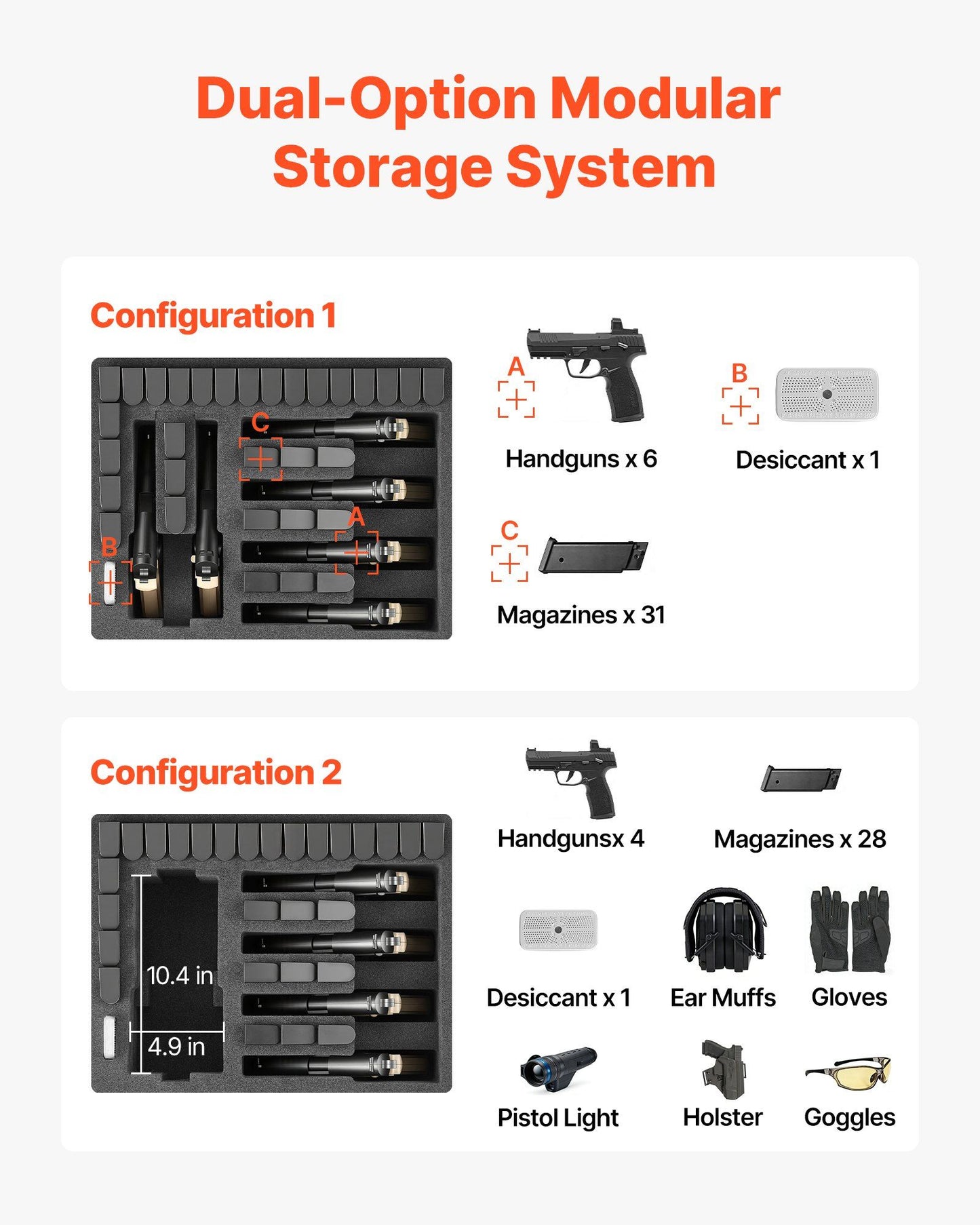 Hard Pistol Case, Heavy Duty Hard Gun Case with XPE Foam Interior, Waterproof Pistol Storage Box with Customizable Lining & Handle for Gun, Lenses, Camera, Gear, TSA Compliant, 475x415x215 mm