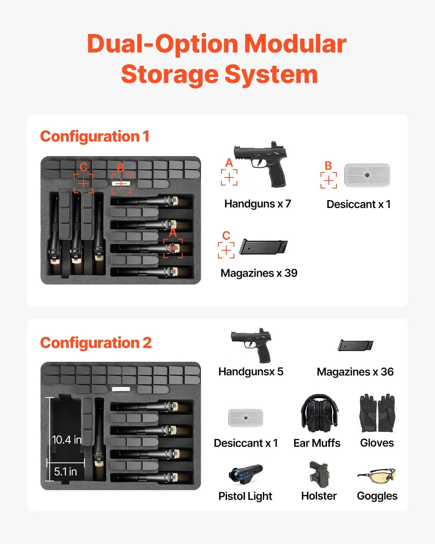 Hard Pistol Case, Heavy Duty Hard Gun Case with XPE Foam Lining, Waterproof Pistol Storage Box with Customizable Interior & Handle for Gun, Lenses, Camera, Gear, TSA Compliant, 491x434x211 mm
