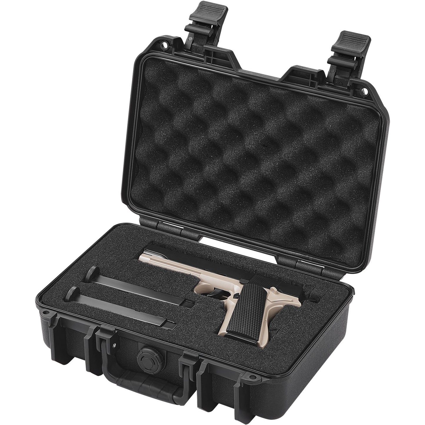 Hard Pistol Cases with Pre-cut PU Foam, Waterproof & Dustproof Hard Gun Case for 1 Pistol, 12.59×9.01×4.4 in Lockable Pistol Case, Black