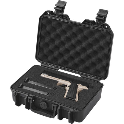 Hard Pistol Cases with Pre-cut PU Foam, Waterproof & Dustproof Hard Gun Case for 1 Pistol, 12.59×9.01×4.4 in Lockable Pistol Case, Black