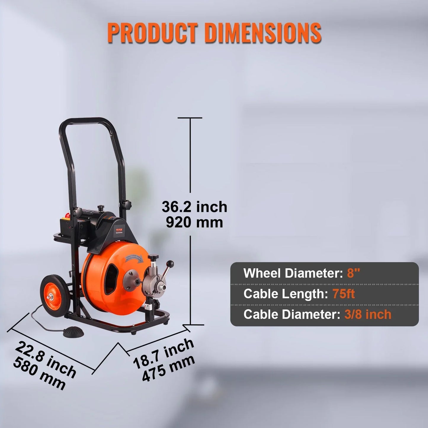 VEVOR Drain Cleaner Machine 75FT x 3/8Inch, Auto Feed Sewer Snake Auger with 4 Cutter & Air-activated Foot Switch for 2" to 4" Pipes - Mekamart Australia