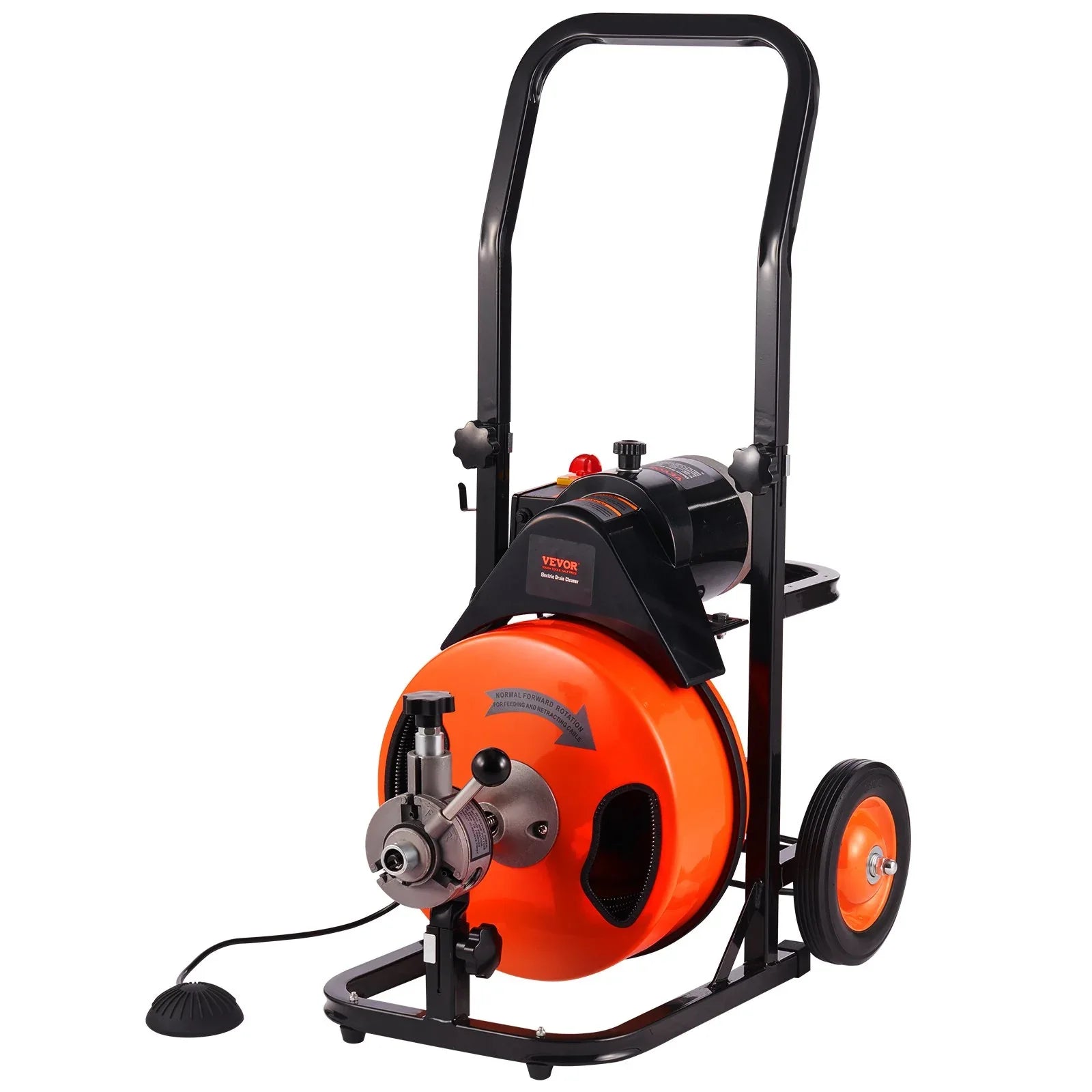 VEVOR Drain Cleaner Machine 75FT x 3/8Inch, Auto Feed Sewer Snake Auger with 4 Cutter & Air-activated Foot Switch for 2" to 4" Pipes - Mekamart Australia