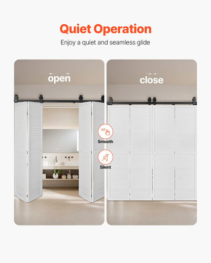 Bi-Folding Sliding Barn Door Hardware Track Kit, 64" Top Mount Track Kit, Slide Smoothly & Quietly, Heavy Duty, Easy to Install, Suitable for Four 15" Closet Pantry Laundry Doors (Not Included)