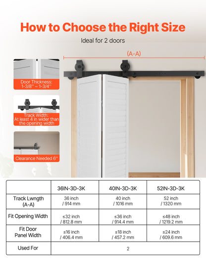 Bi-Folding Sliding Barn Door Hardware Track Kit 40" for Two 18" Doors