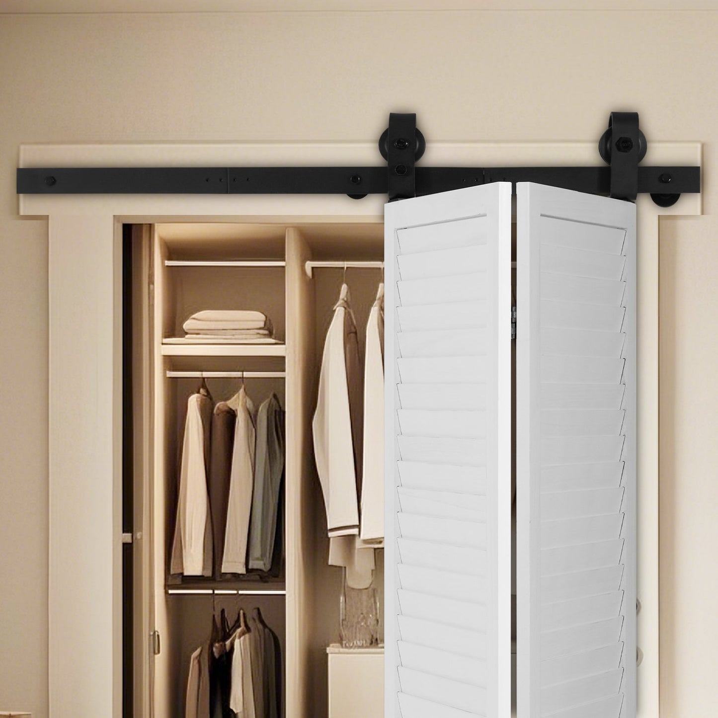 Bi-Folding Sliding Barn Door Hardware Track Kit 40" for Two 18" Doors