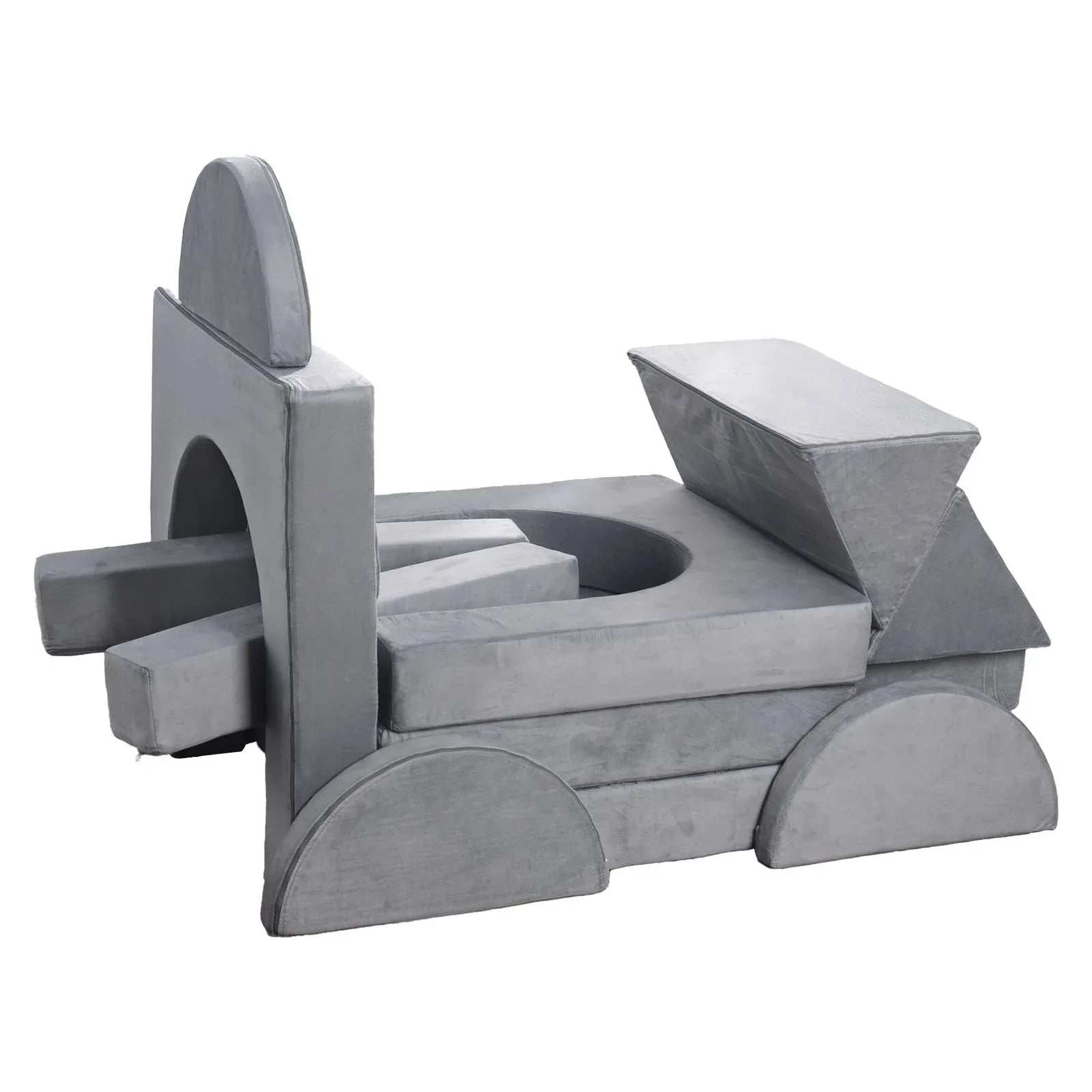 VEVOR Modular Kids Play Couch, Sectional Toddler Sofa with Armrests, 28D Sponge & Short Pile, Convertible Kids Modular Couch DIY Creative Combination for Playroom, Bedroom, Living Room, 14 Pcs, Gray - Mekamart Australia