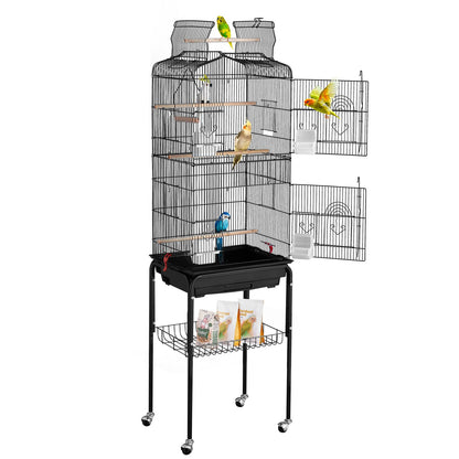 Large Bird Cage, 62 in, Open Top Parakeet Cage with Rolling Stand,  Steel Bird Flight Cage with Removable Tray, Budgie Birdcage with 4 Perches, Parrot Cage for Lovebirds Cockatiels Pet Toy