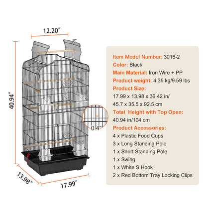 Bird Flight Cage 39 in Hanging Metal Parakeet Cage for Cockatiels Parrot