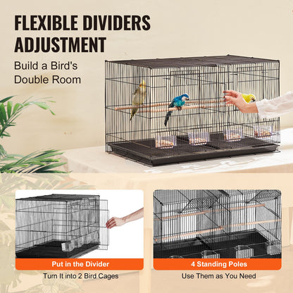 Bird Cage, 18 in, Small Parakeet Cage with Divider, Sturdy Metal Bird Flight Cage, Travel Birdcage with 5 Perches & 4 Feeding Cups, Parrot Cage for Canaries Lovebirds Cockatiels Budgie, Black