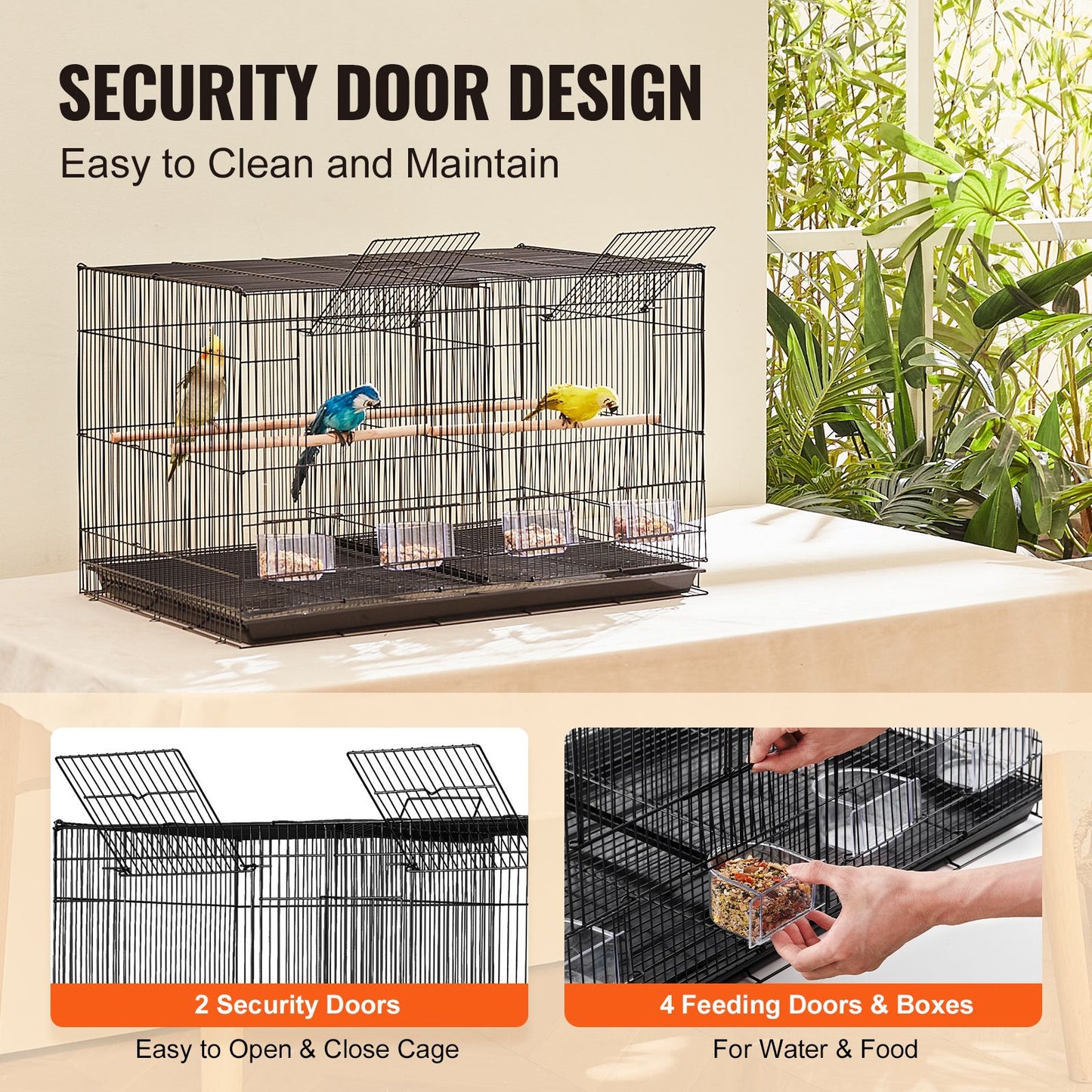 Bird Cage, 18 in, Small Parakeet Cage with Divider, Sturdy Metal Bird Flight Cage, Travel Birdcage with 5 Perches & 4 Feeding Cups, Parrot Cage for Canaries Lovebirds Cockatiels Budgie, Black