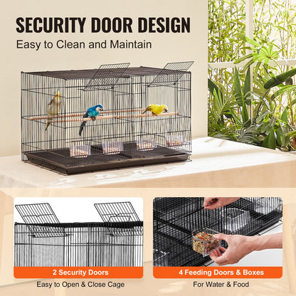Bird Cage, 18 in, Small Parakeet Cage with Divider, Sturdy Metal Bird Flight Cage, Travel Birdcage with 5 Perches & 4 Feeding Cups, Parrot Cage for Canaries Lovebirds Cockatiels Budgie, Black