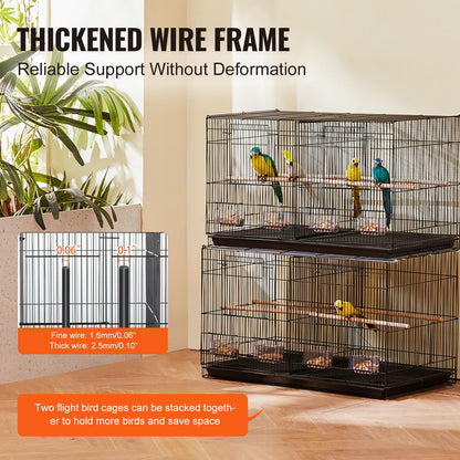 Bird Cage, 18 in, Small Parakeet Cage with Divider, Sturdy Metal Bird Flight Cage, Travel Birdcage with 5 Perches & 4 Feeding Cups, Parrot Cage for Canaries Lovebirds Cockatiels Budgie, Black