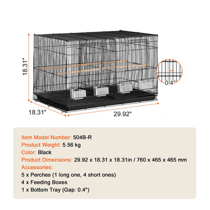 Bird Cage, 18 in, Small Parakeet Cage with Divider, Sturdy Metal Bird Flight Cage, Travel Birdcage with 5 Perches & 4 Feeding Cups, Parrot Cage for Canaries Lovebirds Cockatiels Budgie, Black