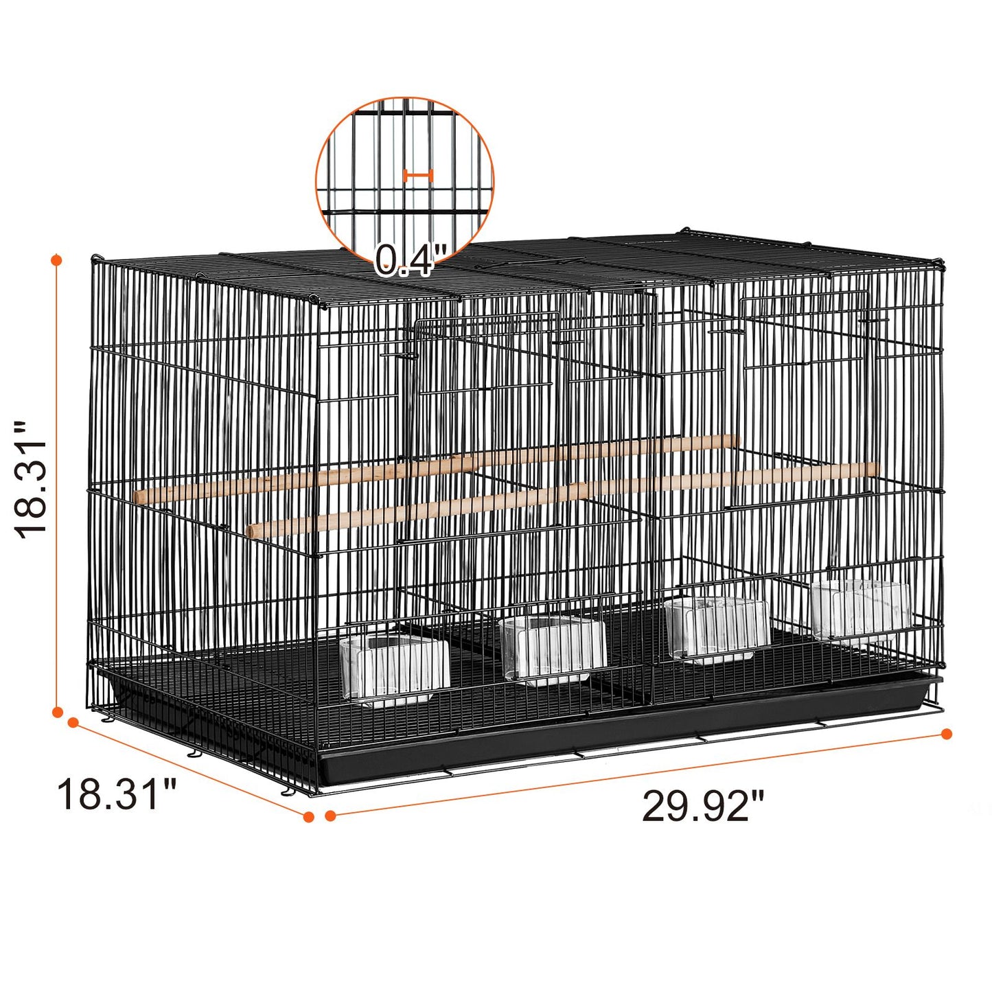 Bird Cage, 18 in, Small Parakeet Cage with Divider, Sturdy Metal Bird Flight Cage, Travel Birdcage with 5 Perches & 4 Feeding Cups, Parrot Cage for Canaries Lovebirds Cockatiels Budgie, Black