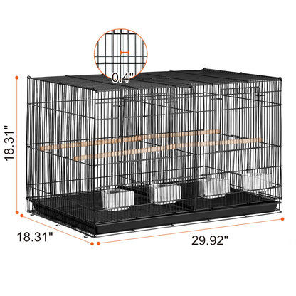 Bird Cage, 18 in, Small Parakeet Cage with Divider, Sturdy Metal Bird Flight Cage, Travel Birdcage with 5 Perches & 4 Feeding Cups, Parrot Cage for Canaries Lovebirds Cockatiels Budgie, Black