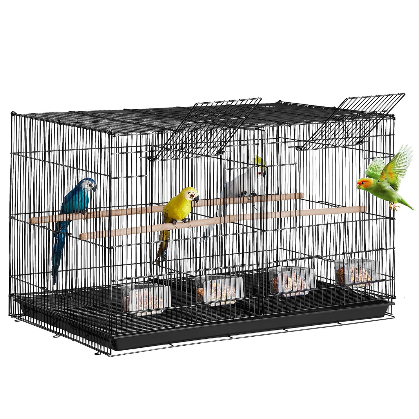 Bird Cage, 18 in, Small Parakeet Cage with Divider, Sturdy Metal Bird Flight Cage, Travel Birdcage with 5 Perches & 4 Feeding Cups, Parrot Cage for Canaries Lovebirds Cockatiels Budgie, Black