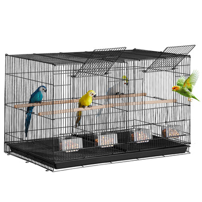 Bird Cage, 18 in, Small Parakeet Cage with Divider, Sturdy Metal Bird Flight Cage, Travel Birdcage with 5 Perches & 4 Feeding Cups, Parrot Cage for Canaries Lovebirds Cockatiels Budgie, Black