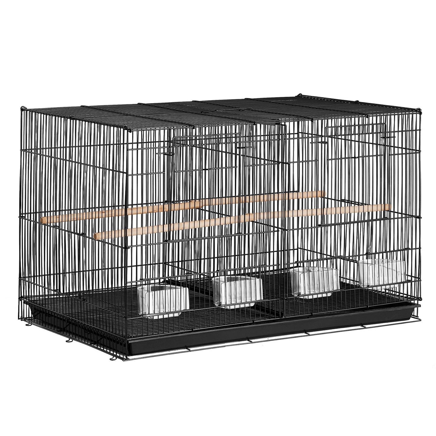 Bird Cage, 18 in, Small Parakeet Cage with Divider, Sturdy Metal Bird Flight Cage, Travel Birdcage with 5 Perches & 4 Feeding Cups, Parrot Cage for Canaries Lovebirds Cockatiels Budgie, Black