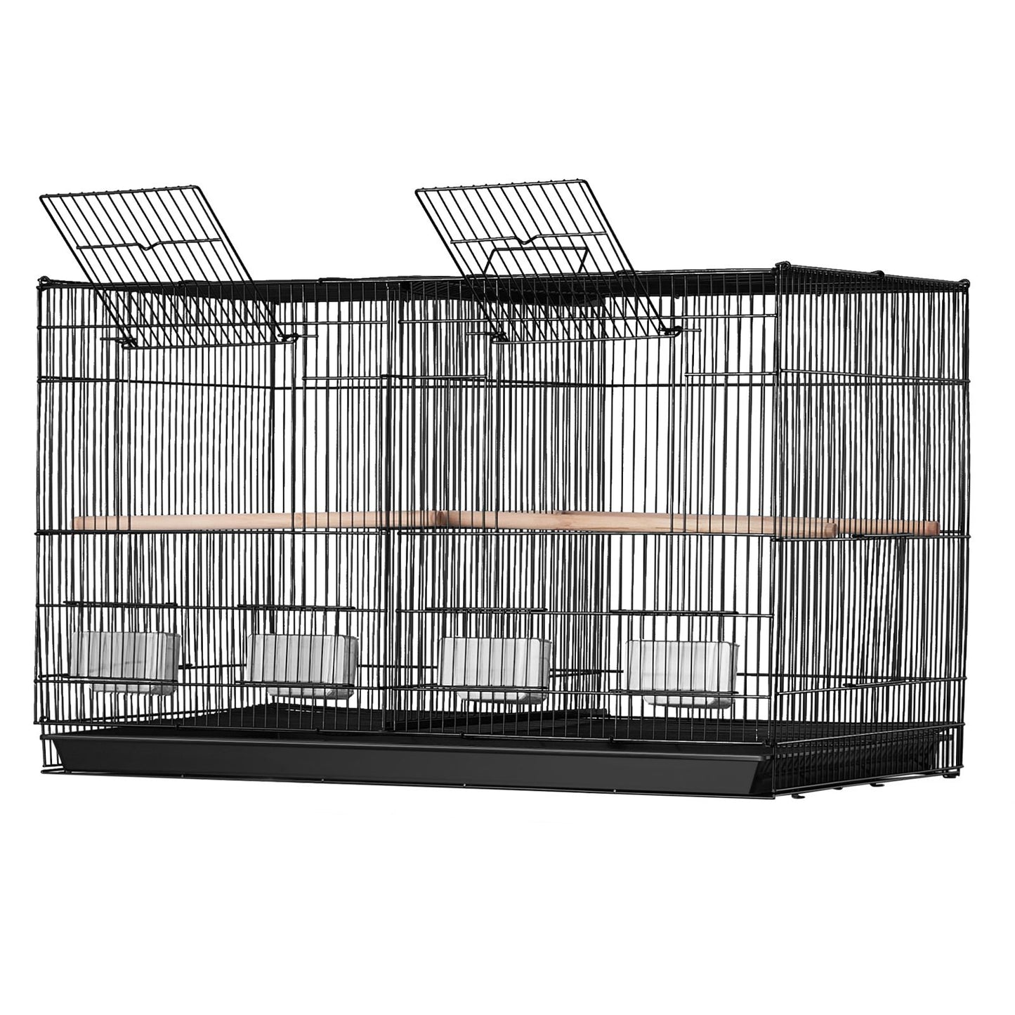 Bird Cage, 18 in, Small Parakeet Cage with Divider, Sturdy Metal Bird Flight Cage, Travel Birdcage with 5 Perches & 4 Feeding Cups, Parrot Cage for Canaries Lovebirds Cockatiels Budgie, Black