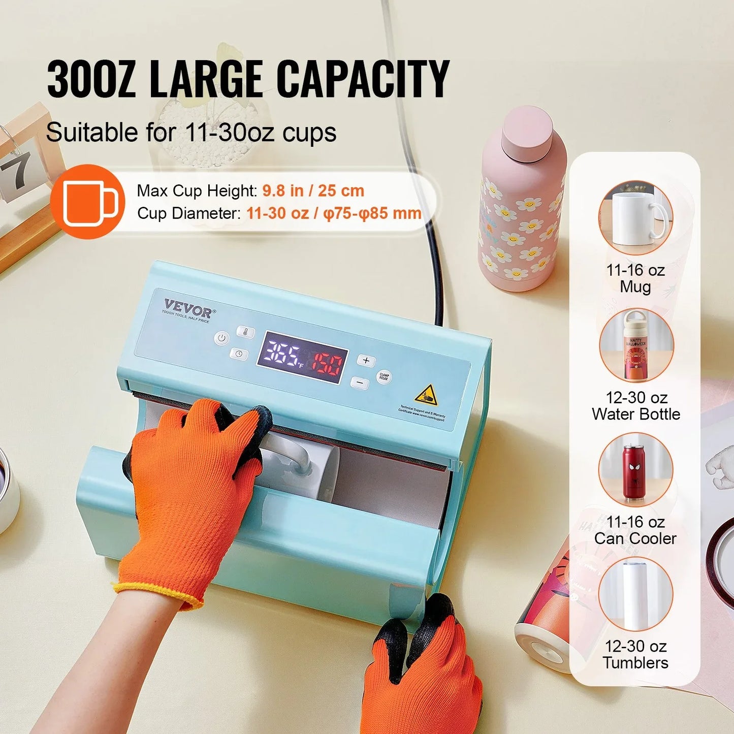 VEVOR Auto Tumbler Heat Press Machine 325-887 ml Sublimation Mug Heat Press Blue - Mekamart Australia