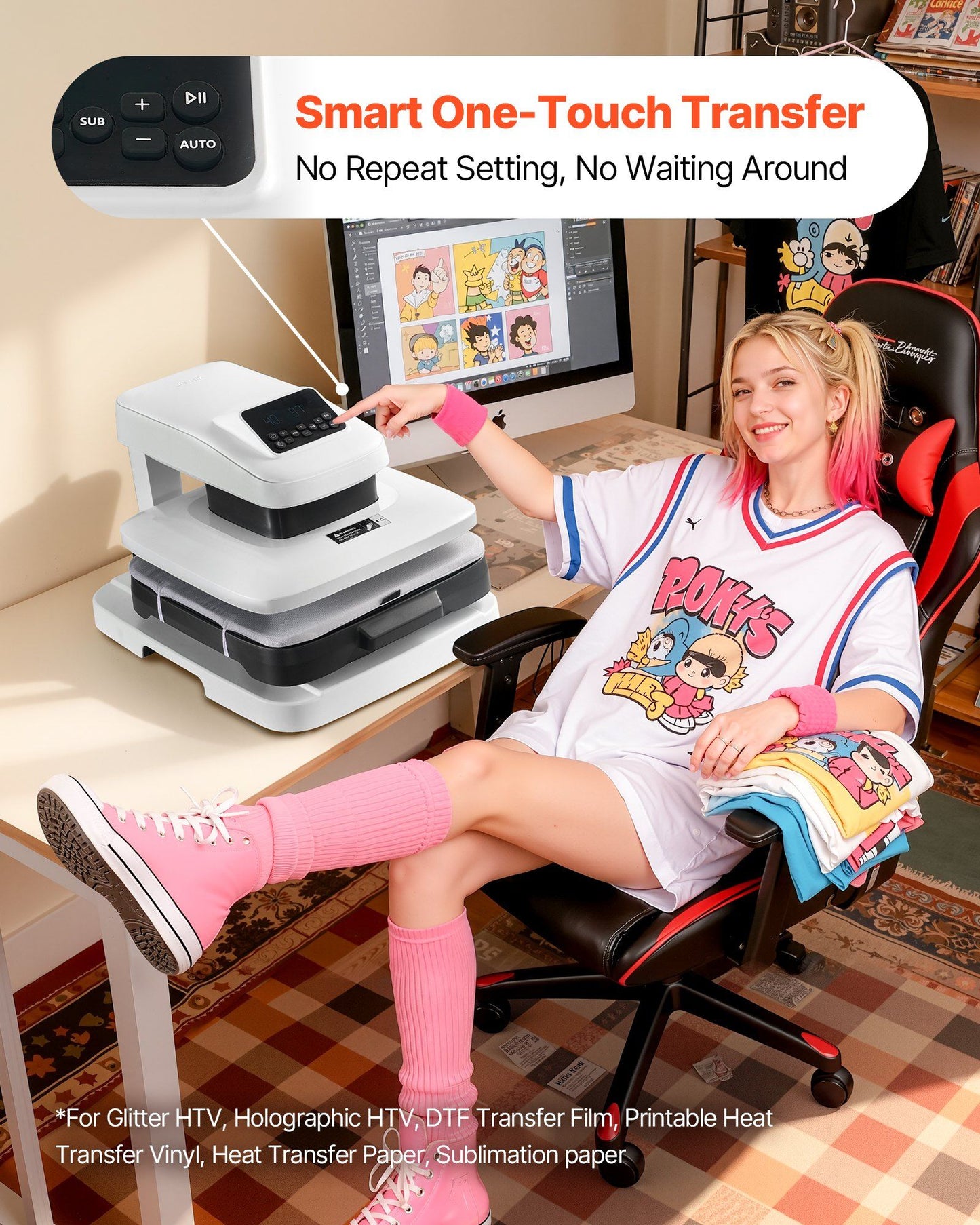 Auto Heat Press Machine, 38 x 38 cm, T-Shirt Press Machine with Auto Release and Adjustable Pressure, Digital Display, Rapid Heating, for Sublimation, Vinyl, Heat Transfer Projects, White