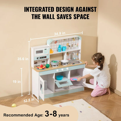 VEVOR Kitchen Playset Kids Pretend Cooking Play Toy 24 Piece Accessories White - Mekamart Australia