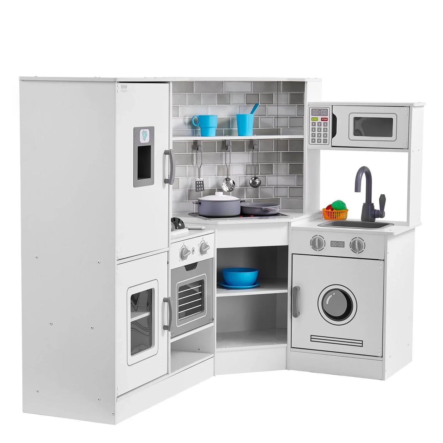 VEVOR Kitchen Playset Kids Pretend Cooking Play Toy 24 Piece Accessories White - Mekamart Australia