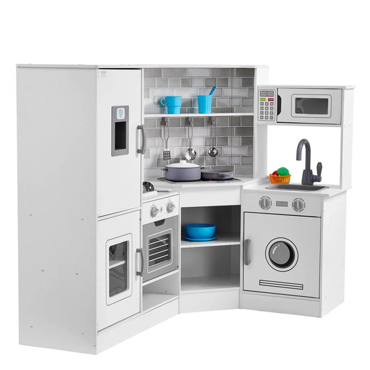 VEVOR Kitchen Playset Kids Pretend Cooking Play Toy 24 Piece Accessories White - Mekamart Australia