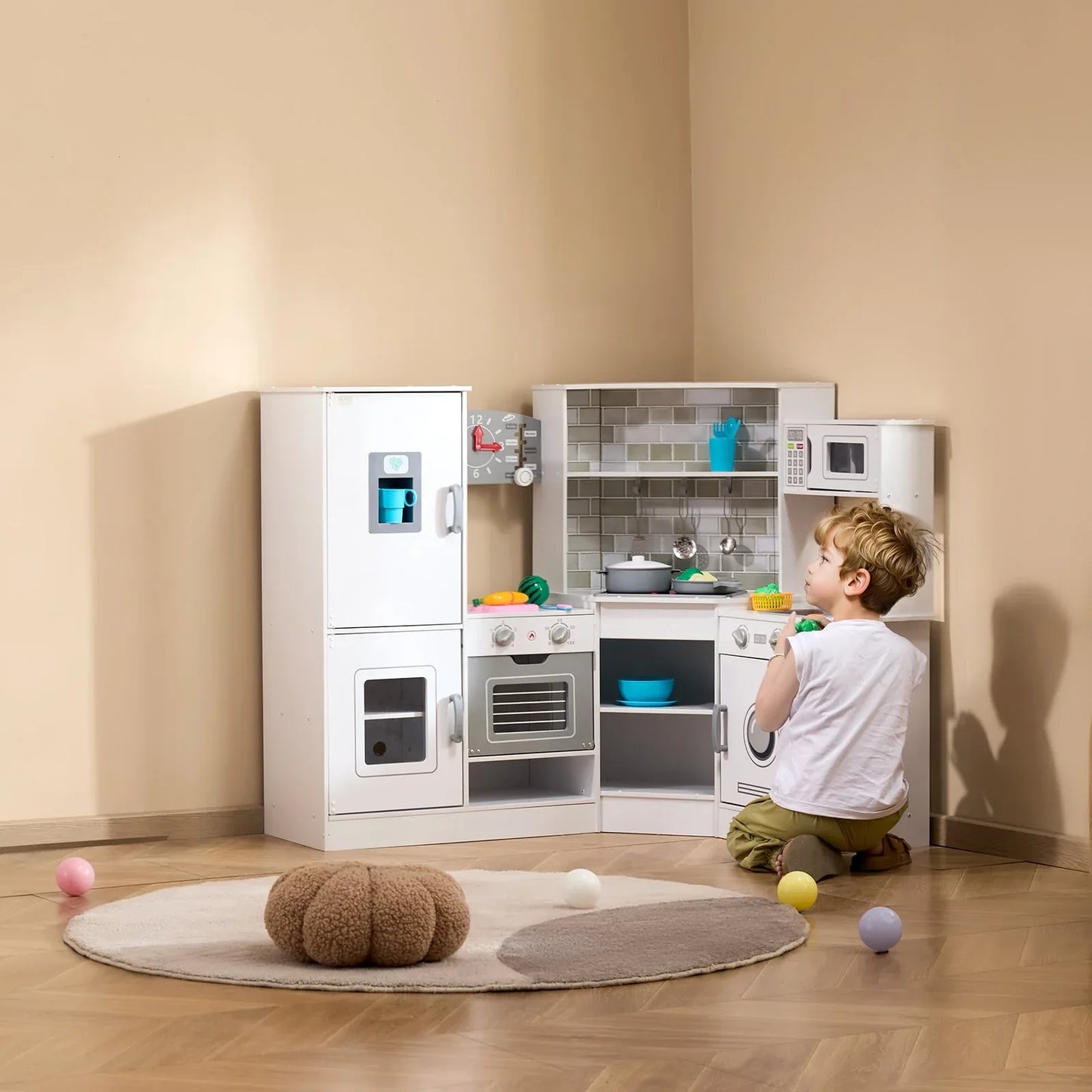 VEVOR Kitchen Playset Kids Pretend Cooking Play Toy 24 Piece Accessories White - Mekamart Australia