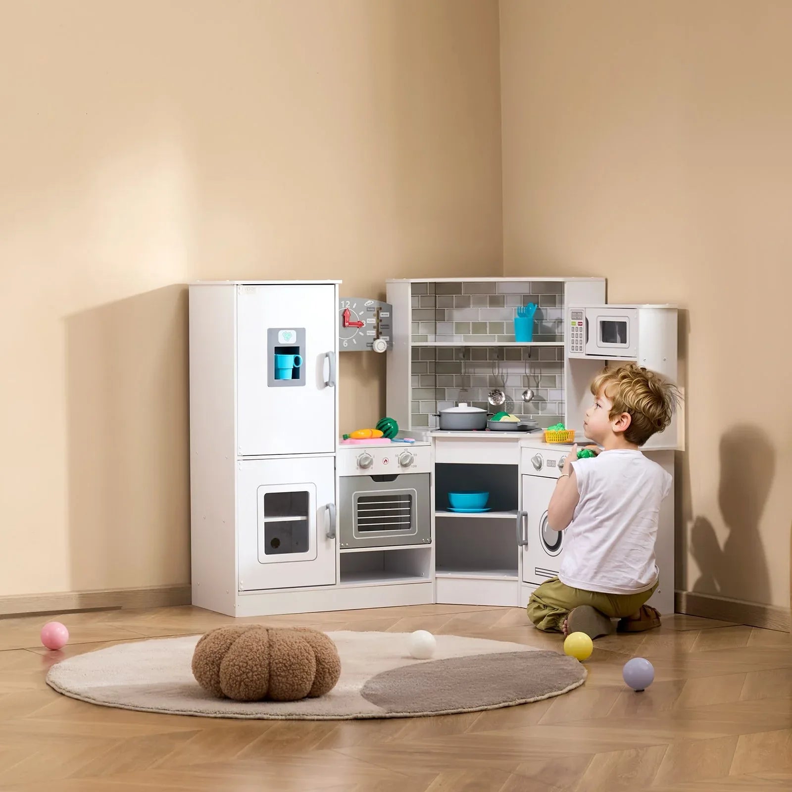 VEVOR Kitchen Playset Kids Pretend Cooking Play Toy 24 Piece Accessories White - Mekamart Australia