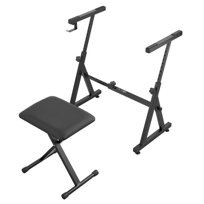 Piano Keyboard Stand and Bench Set, Z Style, Heavy-Duty Digital Piano Music Stand and Seat, 250 lbs Capacity with Adjustable Piano Bench Width Height Wheels, Fits for 54-88 Key Electric Pianos