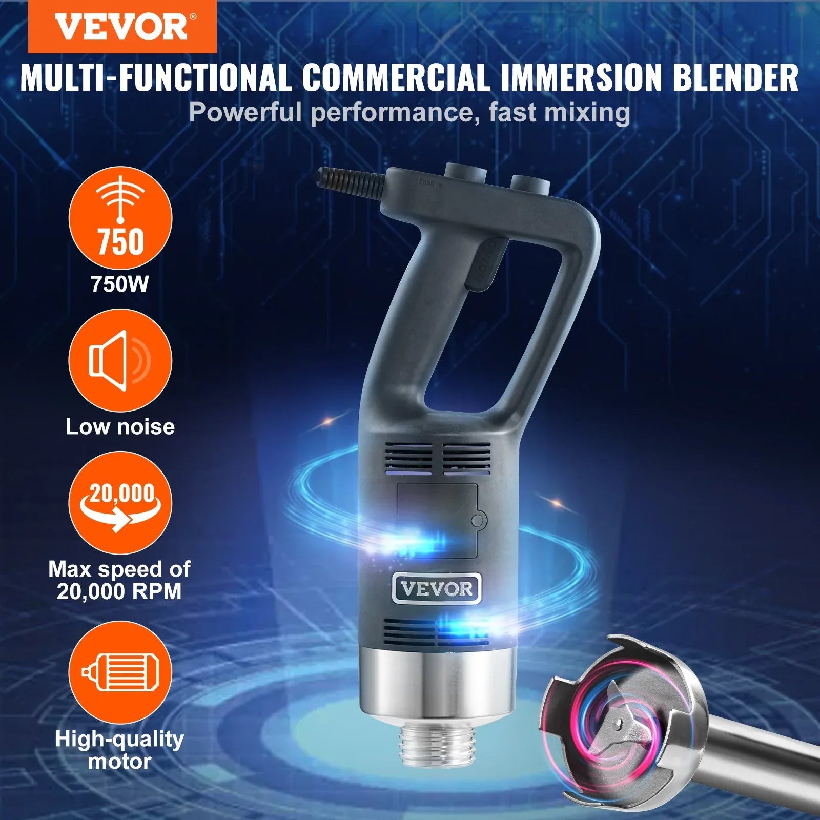 VEVOR Commercial Immersion Blender Heavy Duty Hand Mixer 750W Variable Speed - Mekamart Australia
