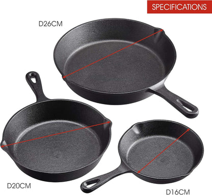 Cookware Sets Frying Cast Iron Pans Cast Iron Dish 16/20/26cm - Mekamart Australia