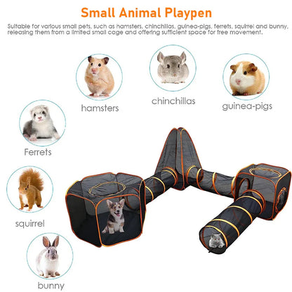 6 in1 Outdoor Portable Pet Cat Playpen Folding Pop Up Mesh Play Tent Tunnel House Enclosures Portable with Storage Bag for Indoor and Outdoor