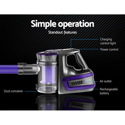 Devanti Stick Vacuum Cleaner Bagless Cordless 150W Purple - Mekamart Australia