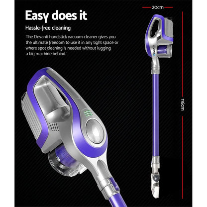 Devanti Stick Vacuum Cleaner Bagless Cordless 150W Purple - Mekamart Australia
