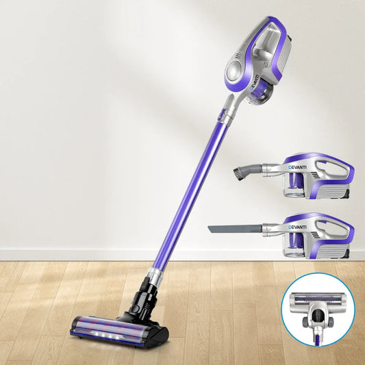 Devanti Stick Vacuum Cleaner Roller Brush Cordless 150W Purple - Mekamart Australia