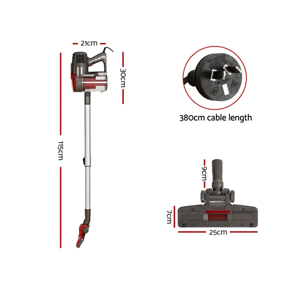Devanti Stick Vacuum Cleaner Bagless Corded 500W Red - Mekamart Australia