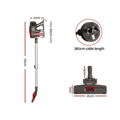 Devanti Stick Vacuum Cleaner Bagless Corded 500W Red - Mekamart Australia