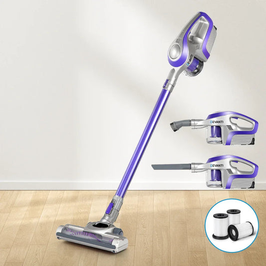 Devanti Stick Vacuum Cleaner Cordless HEPA Filter Purple 150W - Mekamart Australia