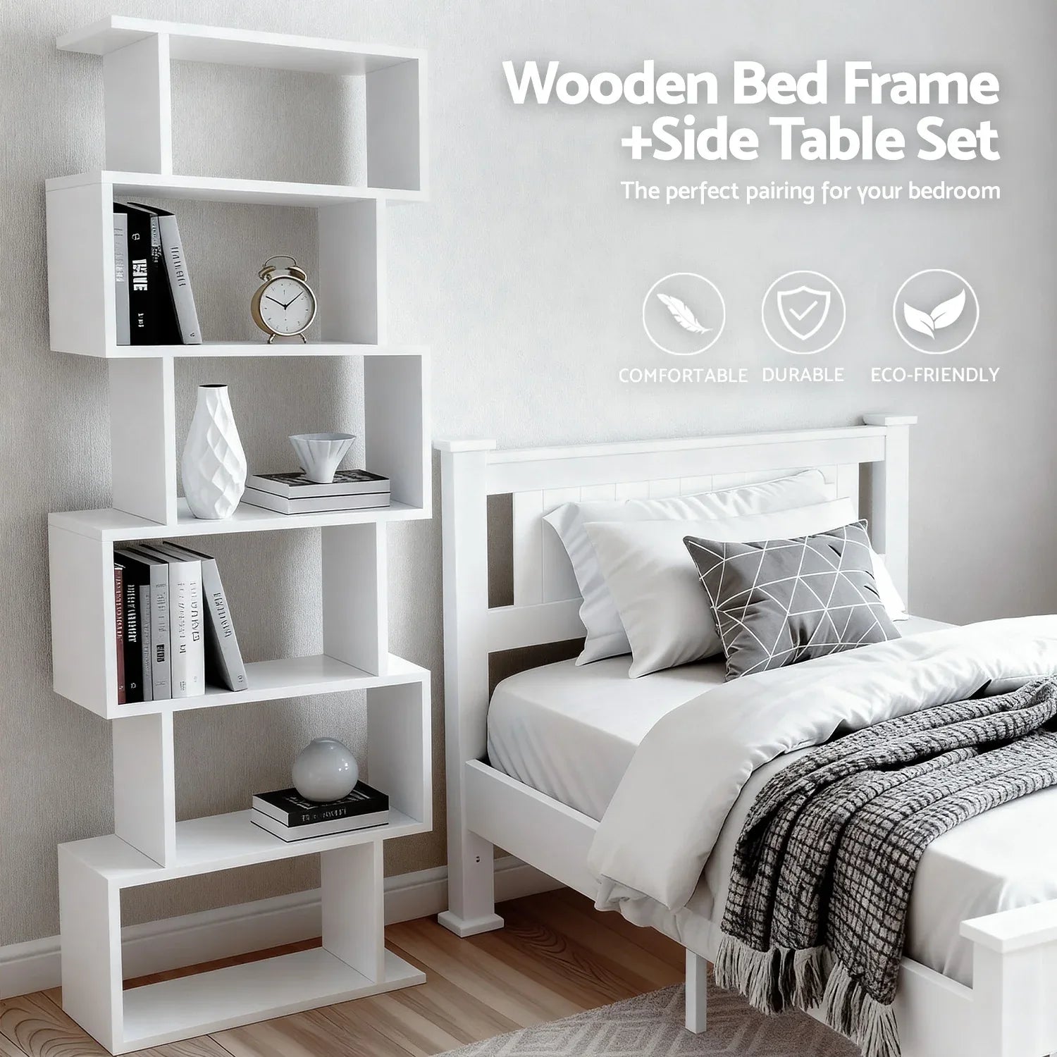 Artiss King Single Bed Frame and Bookshelf - Mekamart Australia