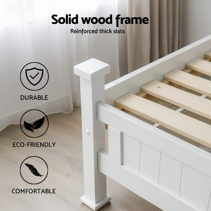 Artiss King Single Bed Frame and Bedside Table White - Mekamart Australia