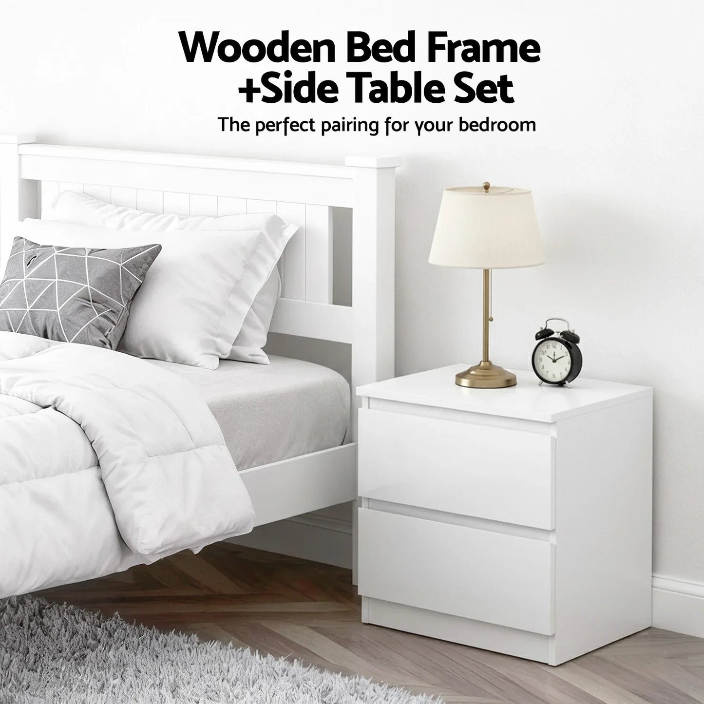 Artiss King Single Bed Frame and Bedside Table - Mekamart Australia
