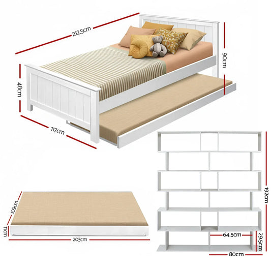 Artiss Bed Frame King Single and Bookshelf - Mekamart Australia